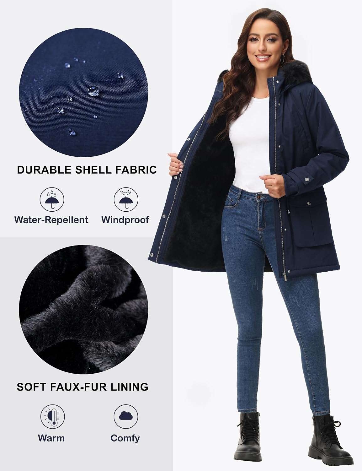 Women's Fleece Lined Winter Overcoat - 图片 4