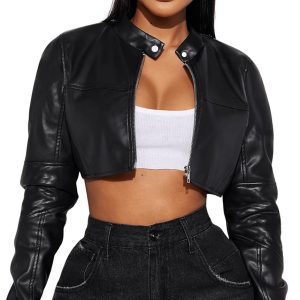 Cropped Faux Leather Jacket