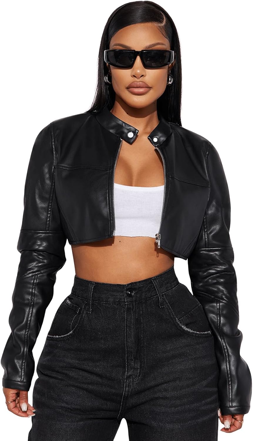 Women's Cropped Faux Leather Jacket