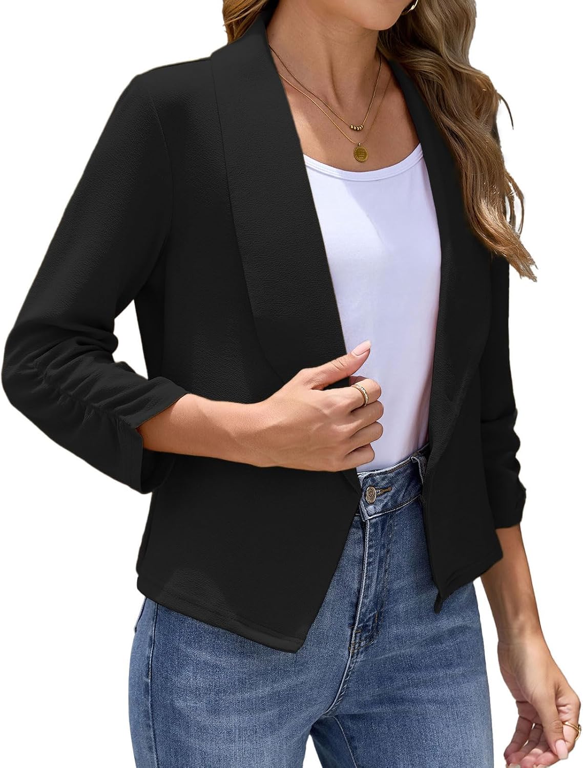 3/4 Sleeve Blazer with Lapel Collar - 图片 3