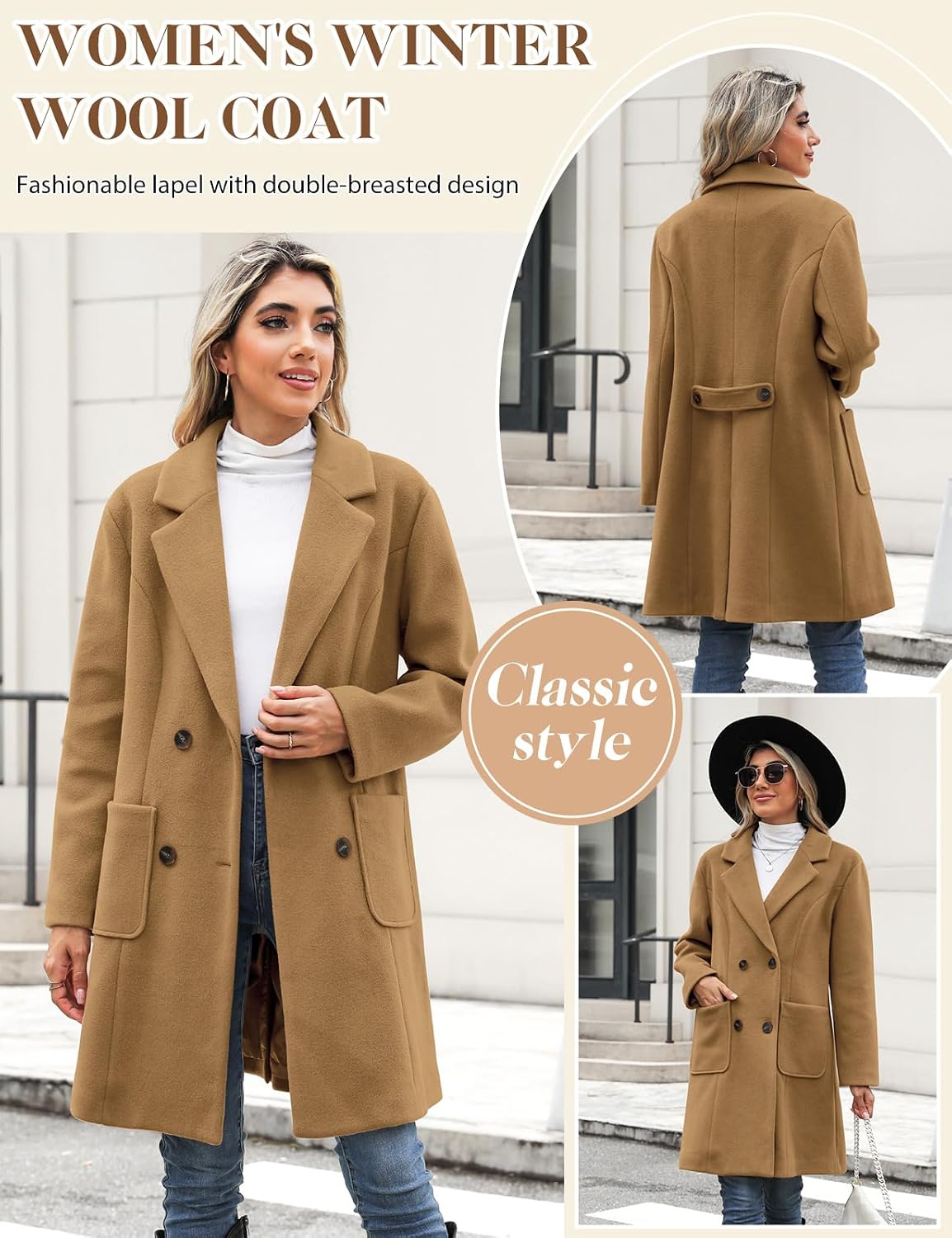 Double-Breasted Wool Blend Pea Coat - 图片 2