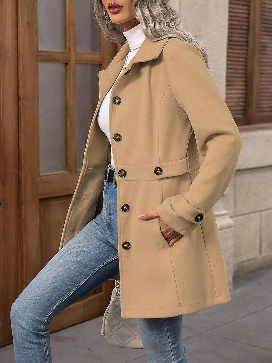Wool Blend Pea Coat - 图片 3