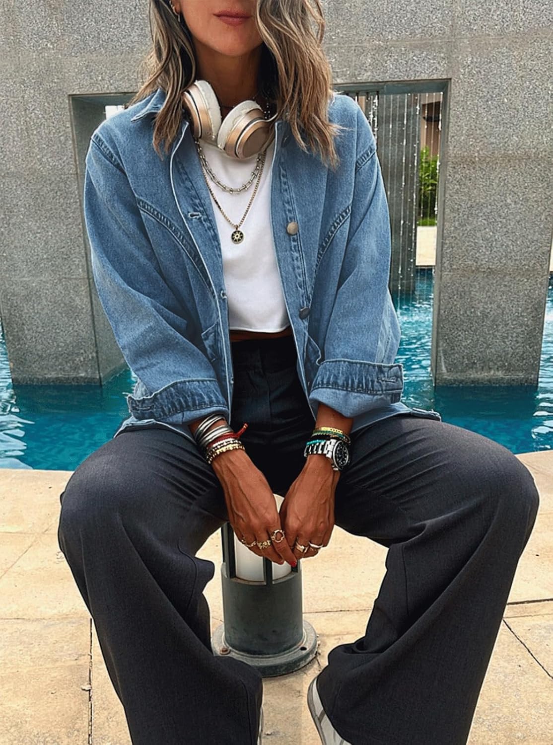 Oversized Denim Shacket with Pockets - Image 5