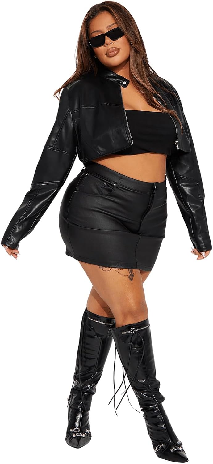 Women's Cropped Faux Leather Jacket - Image 7