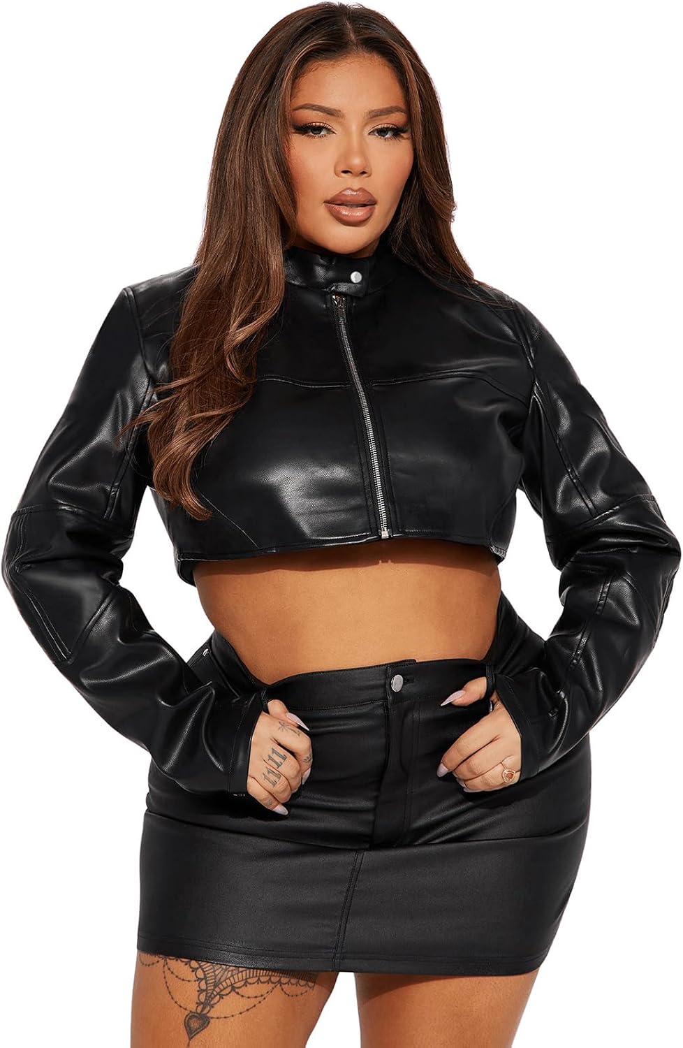 Women's Cropped Faux Leather Jacket - Image 5