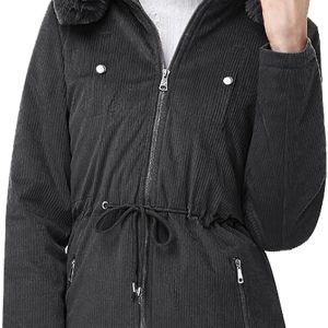 Faux Fur Hooded Corduroy Overcoat