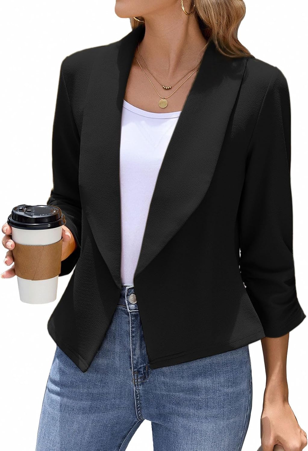 3/4 Sleeve Blazer with Lapel Collar - 图片 2