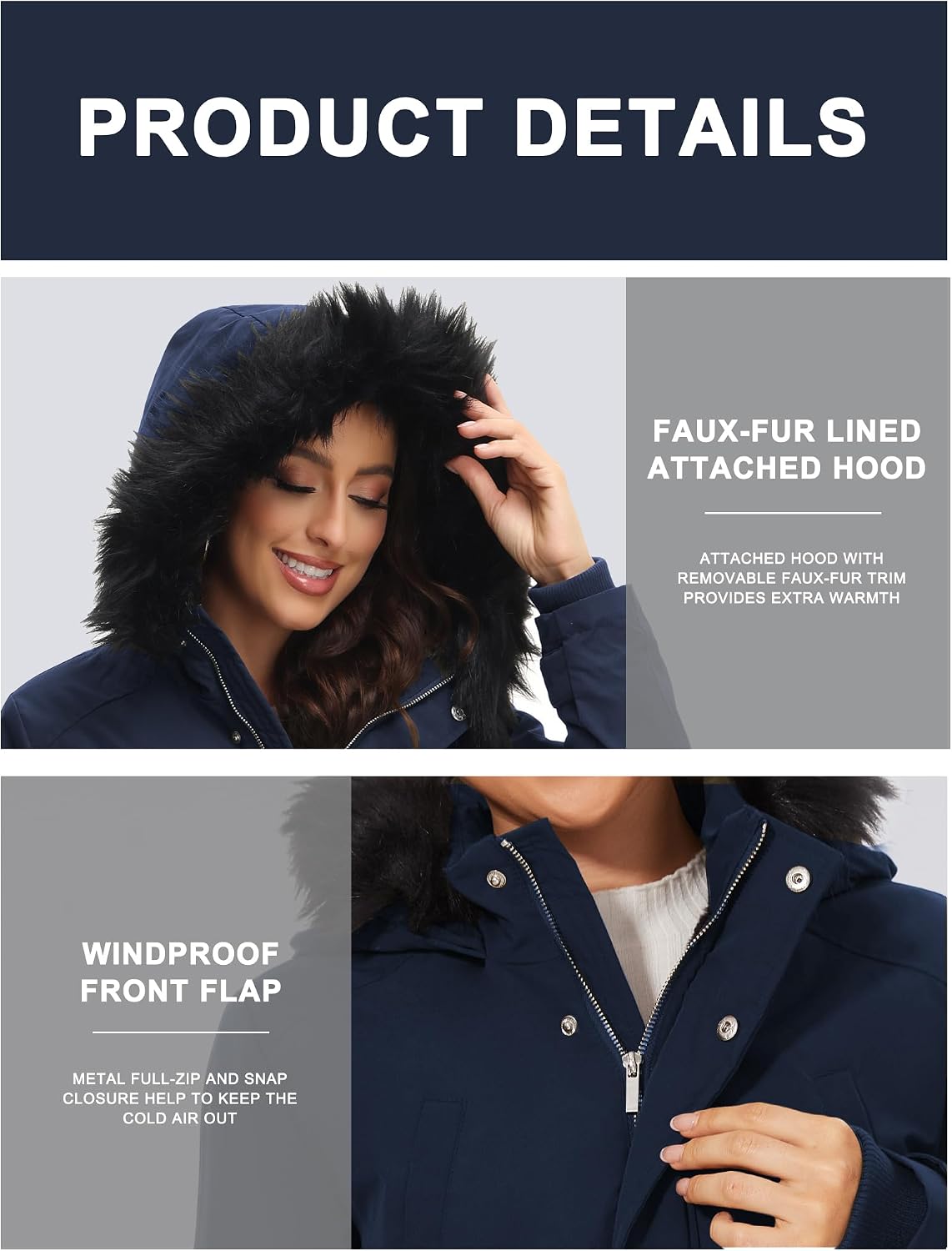 Women's Fleece Lined Winter Overcoat - 图片 5
