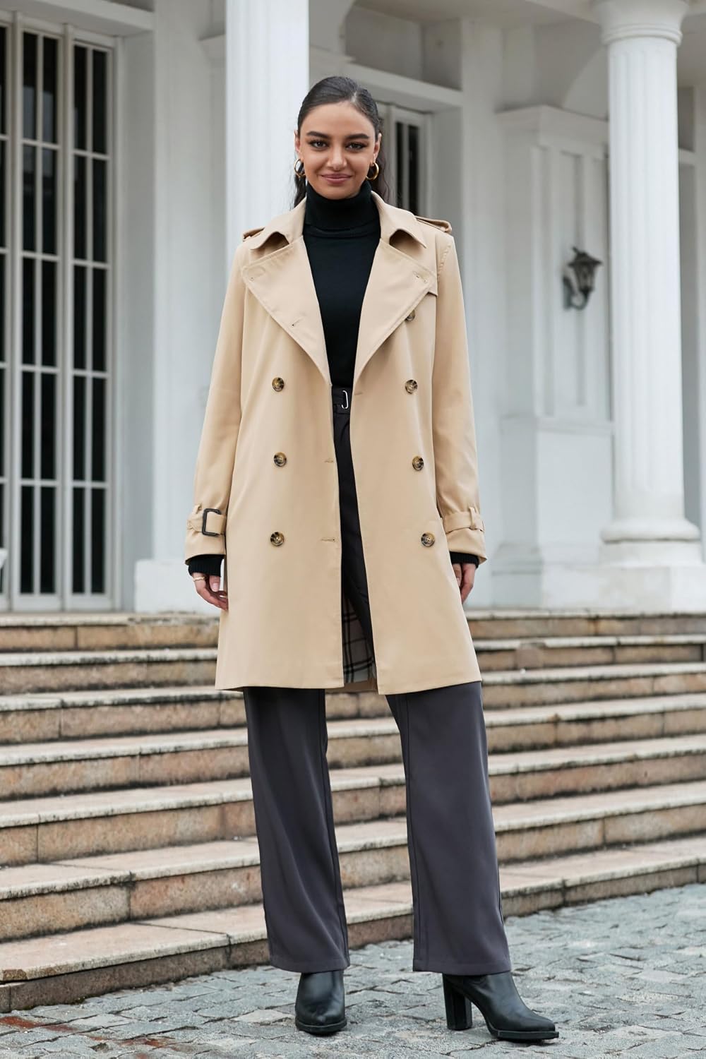 Double-Breasted Water-Repellent Trench Coat - 图片 2