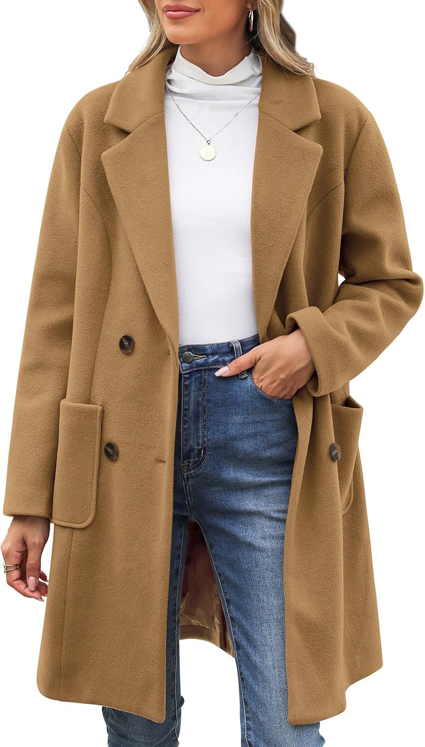 Double-Breasted Wool Blend Pea Coat