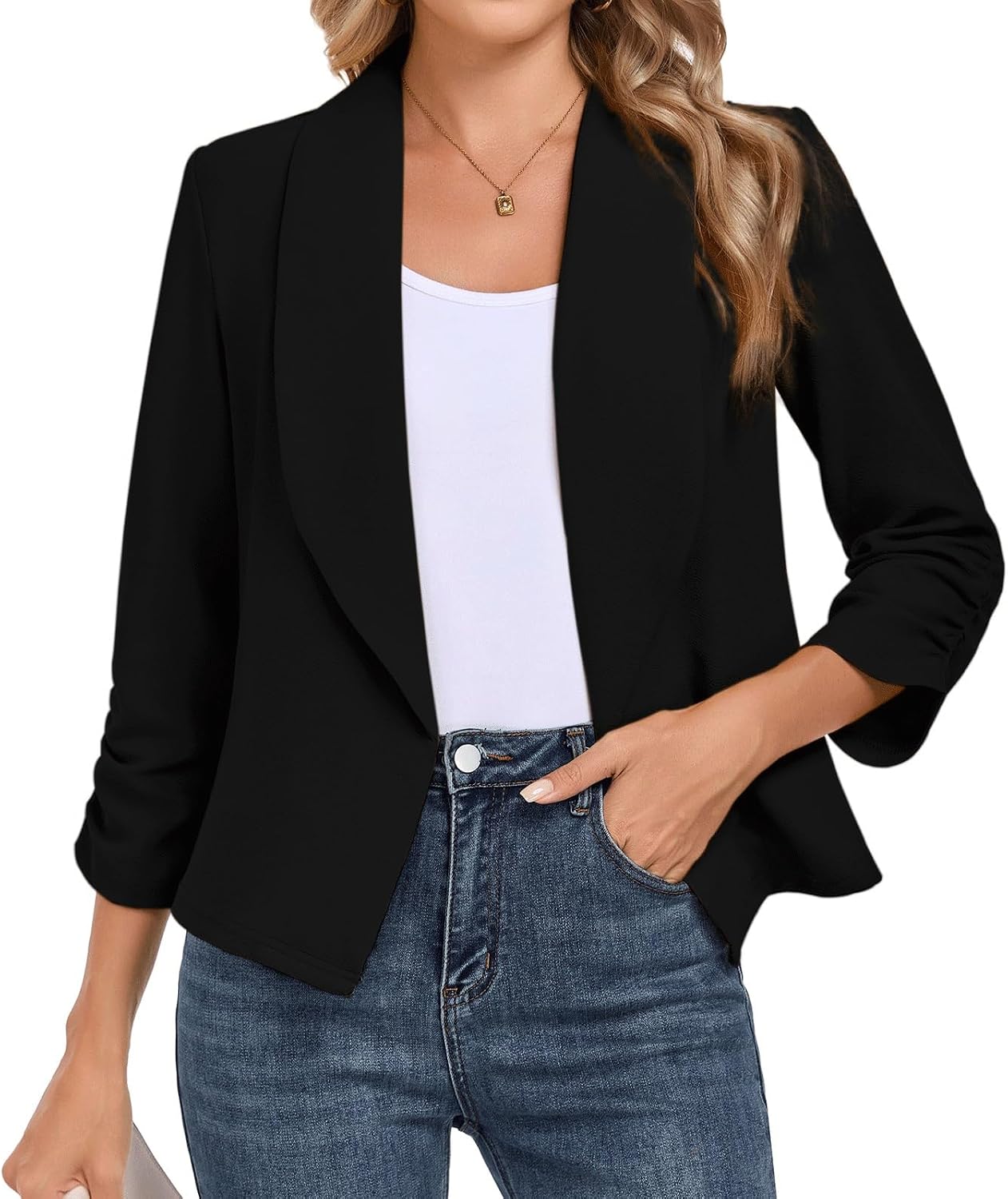 3/4 Sleeve Blazer with Lapel Collar