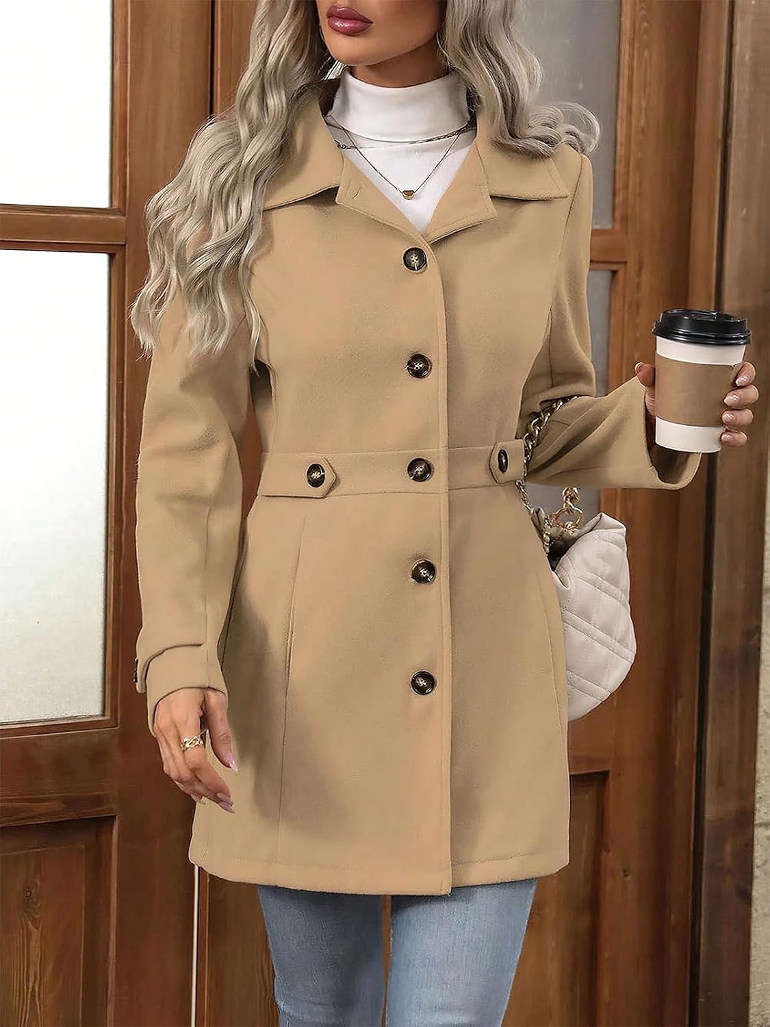Wool Blend Pea Coat - 图片 2