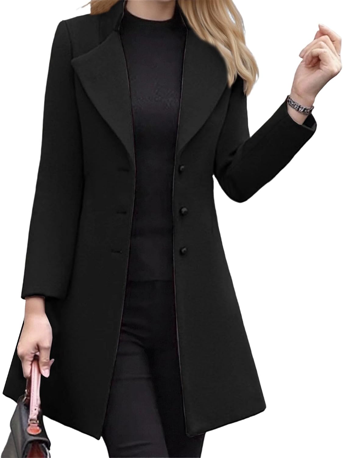 Wool Blend Notched Lapel Overcoat